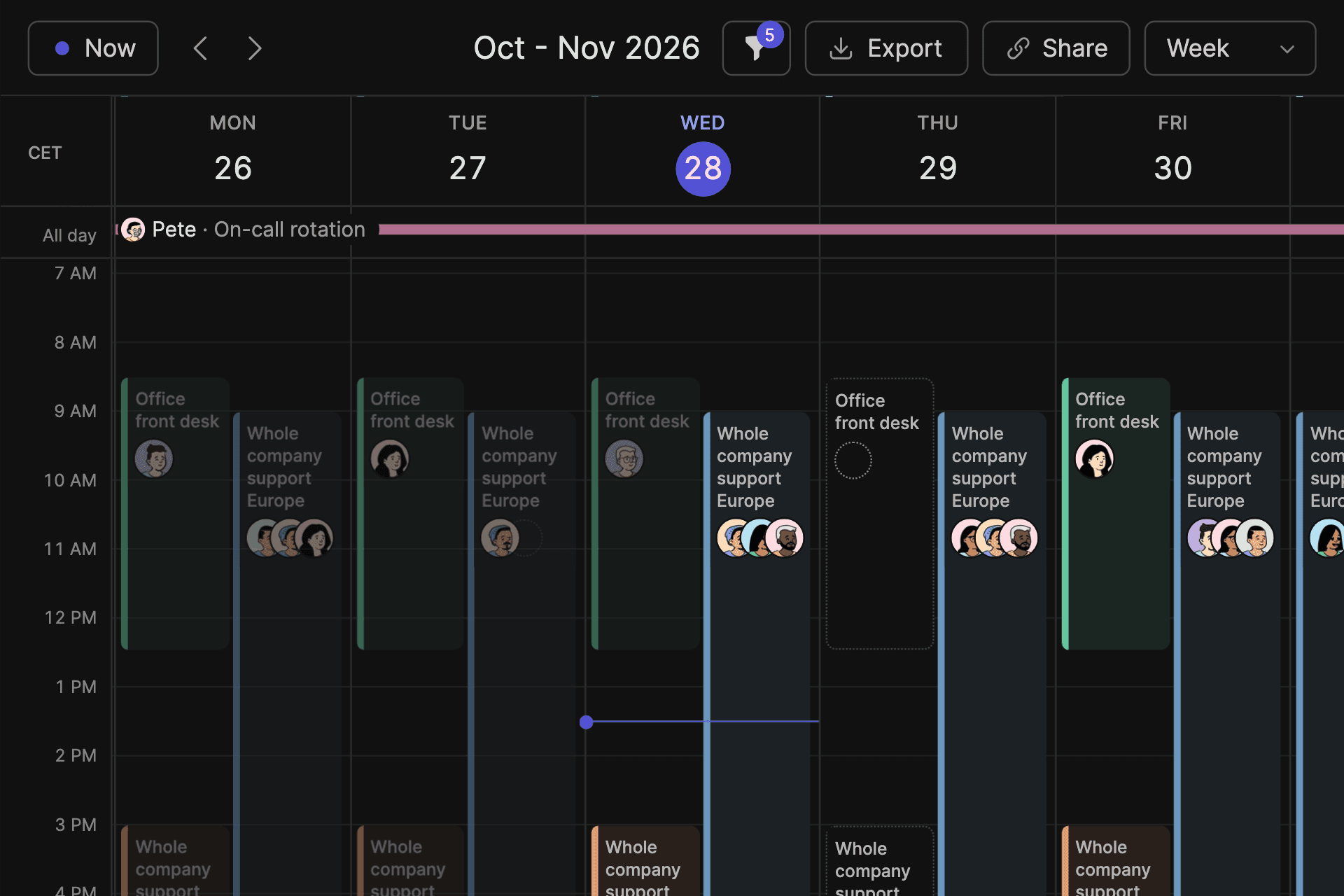 Screenshot of the TurnShift calendar week view