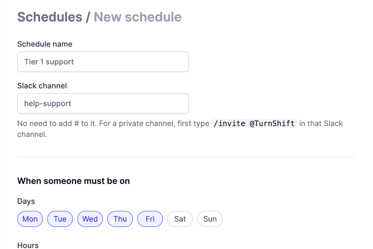 Screenshot of the new schedule page