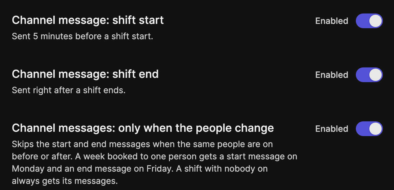 The "only when the people change" setting in a schedule's notifications