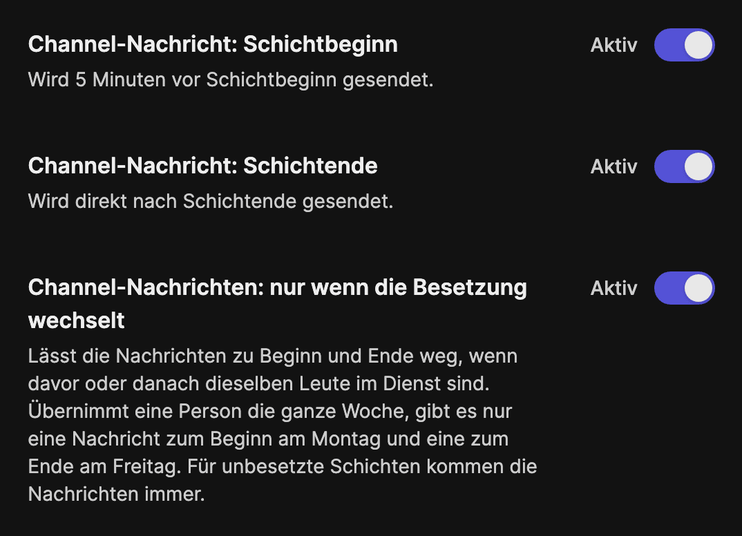 Die Option „nur wenn die Besetzung wechselt“ in den Benachrichtigungen eines Dienstplans