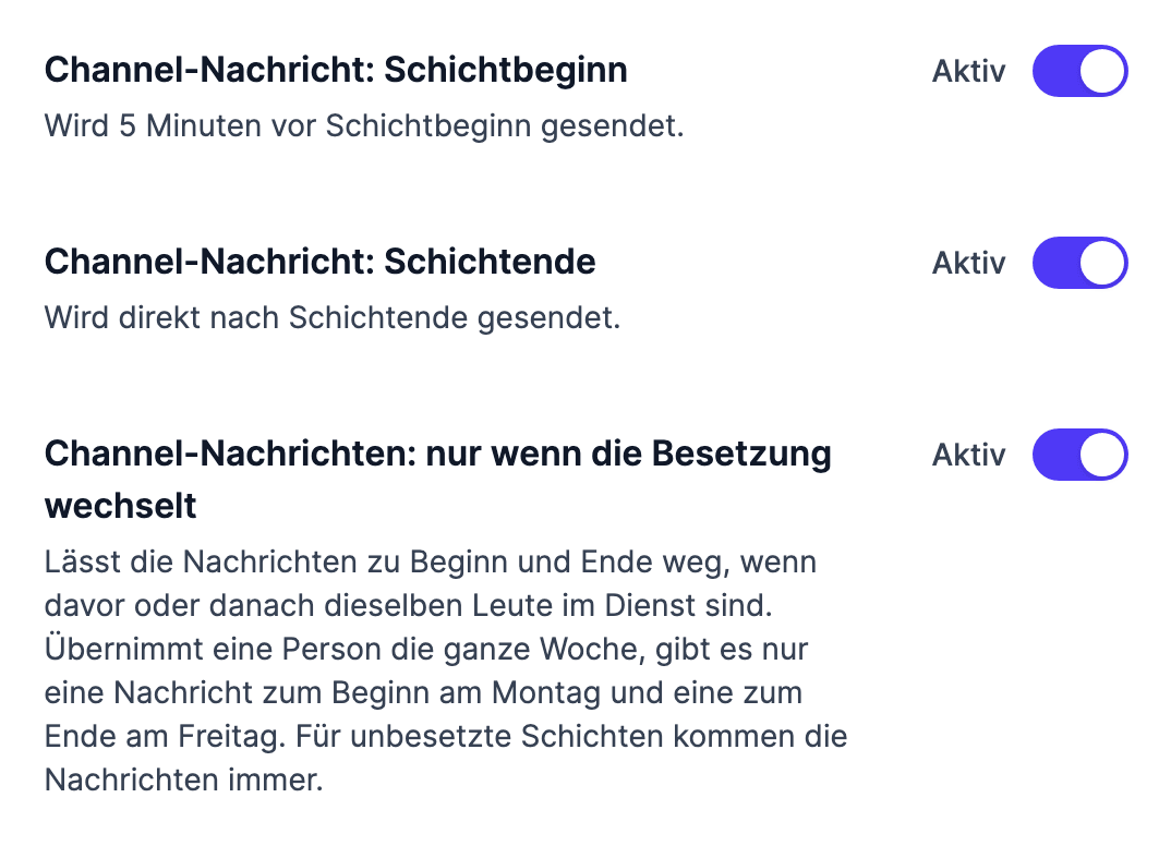 Die Option „nur wenn die Besetzung wechselt“ in den Benachrichtigungen eines Dienstplans