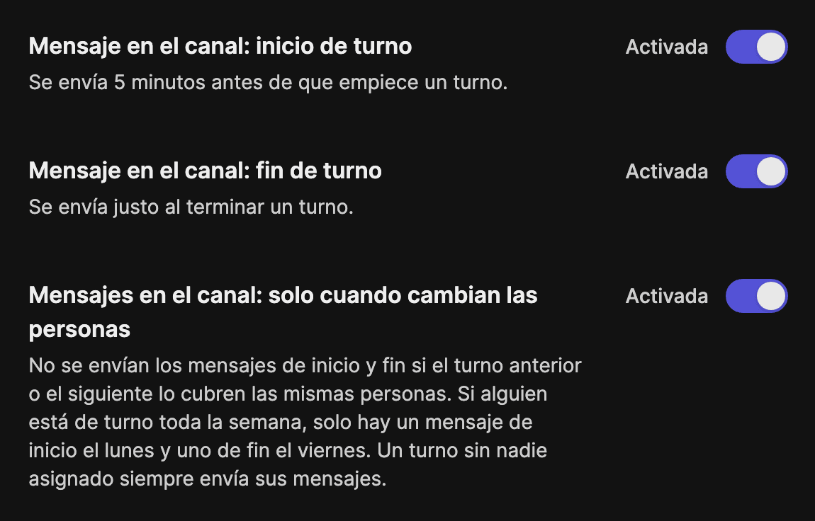 El ajuste «solo cuando cambian las personas» en las notificaciones de un horario