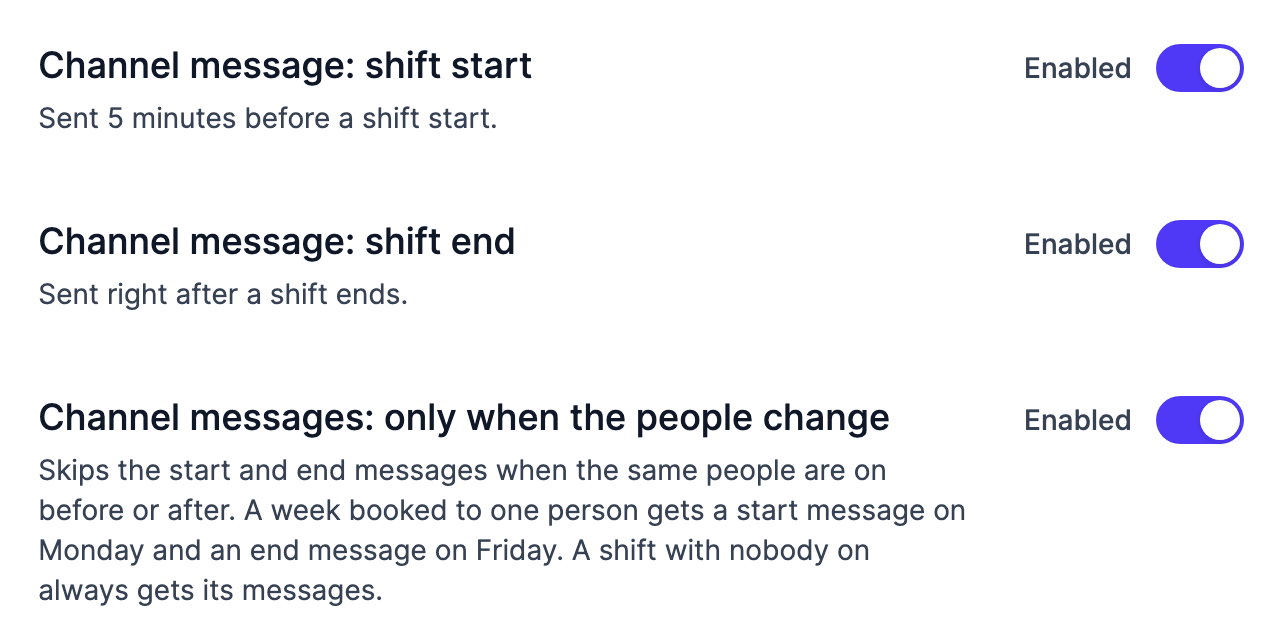 The "only when the people change" setting in a schedule's notifications