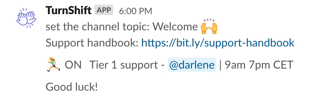 The resulting channel topic in Slack