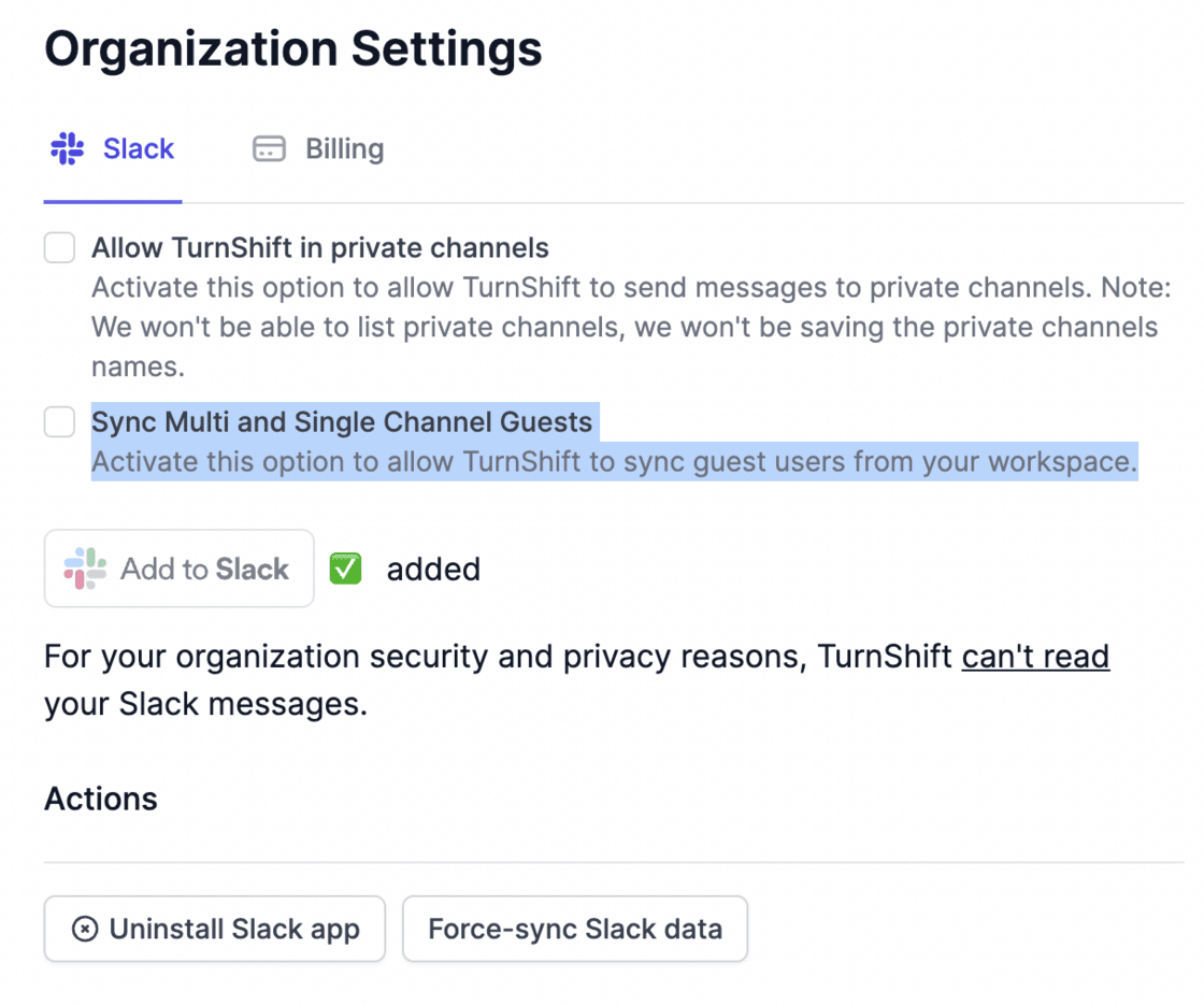 Option to sync Slack guests in the Slack settings