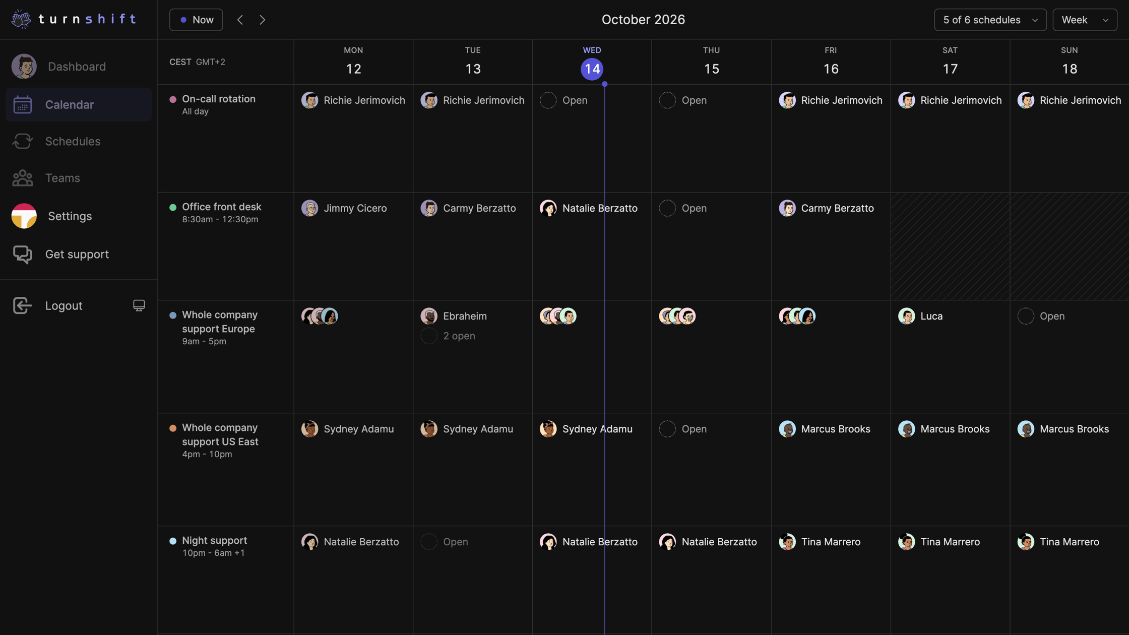 The calendar's Timeline, one row per schedule