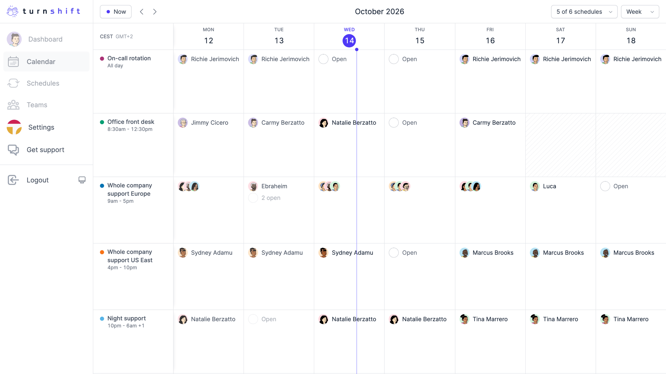 The calendar's Timeline, one row per schedule