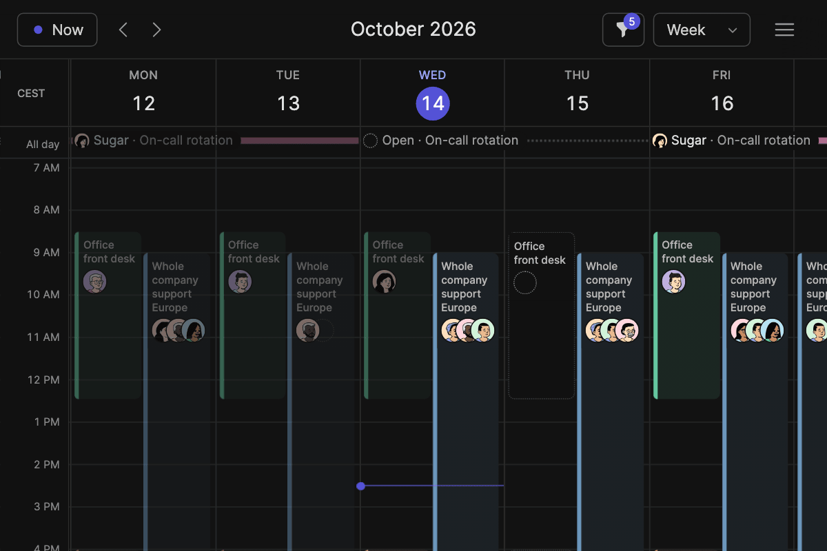 The calendar's week view, like Google Calendar