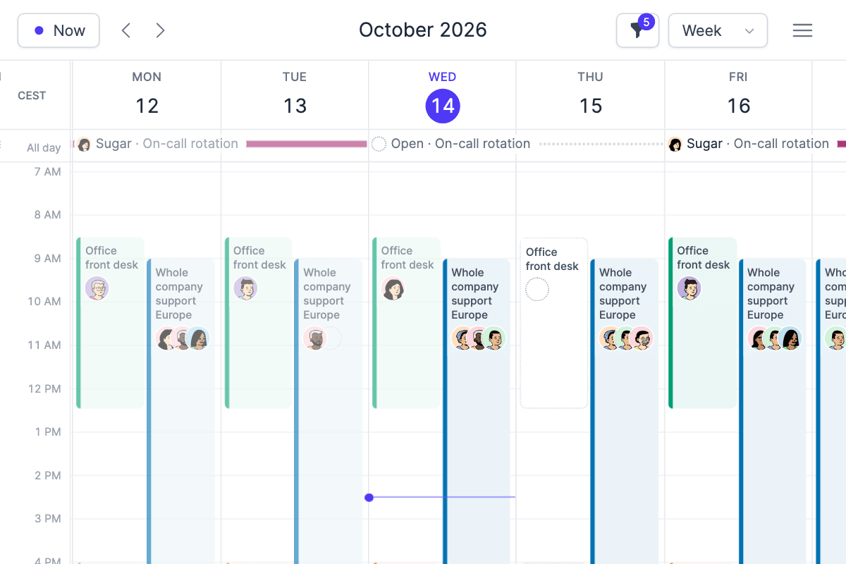 The calendar's week view, like Google Calendar