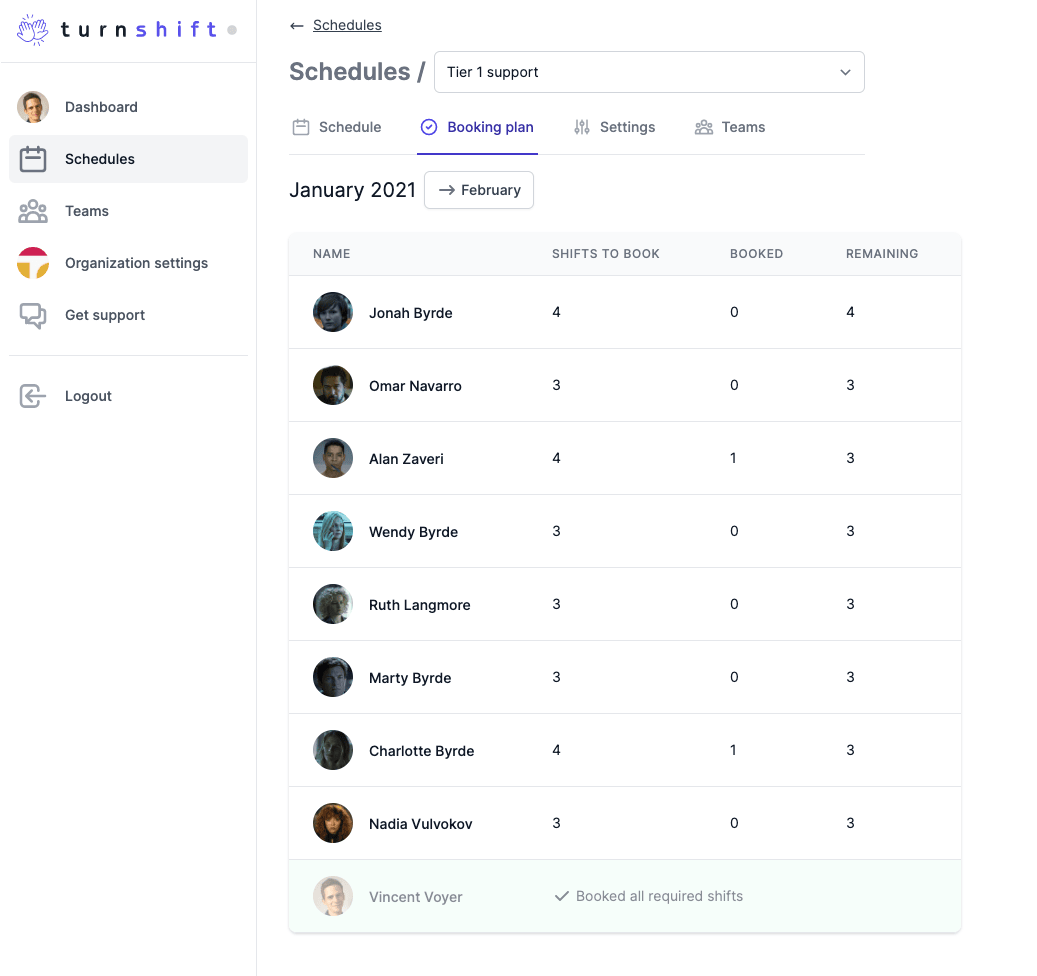 A schedule's booking plan